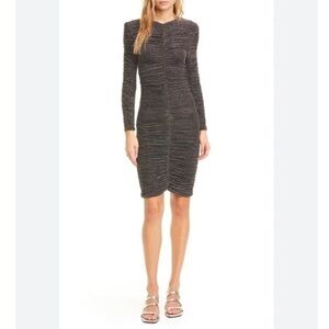 Stine Goya Dress Blake Ruched Mini Long Sleeve in Metallic Stripe Black